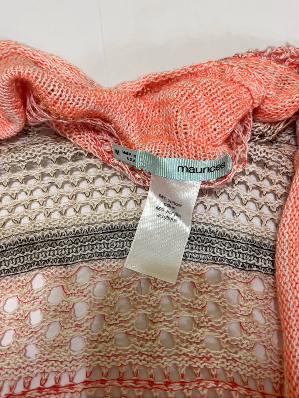 Maurices Women’s Striped Open-Front Fringe Cardigan Sweater - Coral & Tan